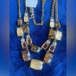 Napier gold tone necklace with amber and earth tone colored stones. Nickel free.